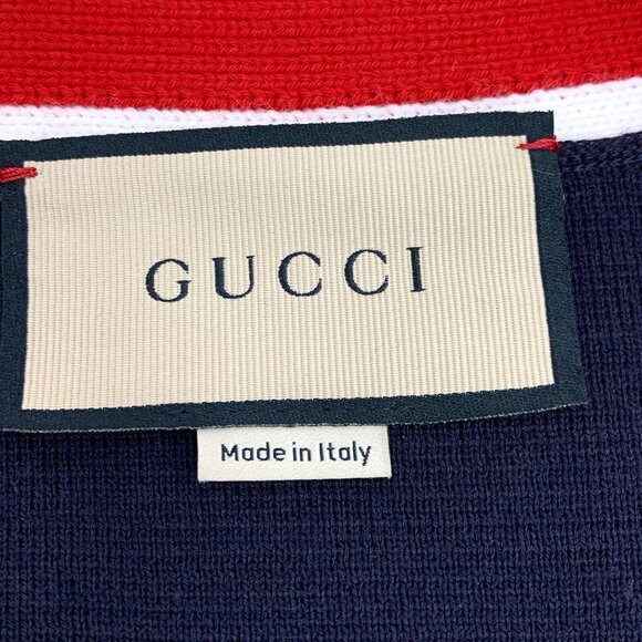 DW0131 Gucci Navy Wool Cardigan With Red & White Trim Gold Buttons Logo - Picture 5 of 7